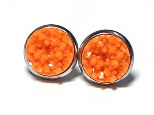 10mm Neon Orange Geode Earrings