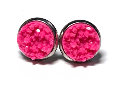10mm Neon Pink Geode Earrings