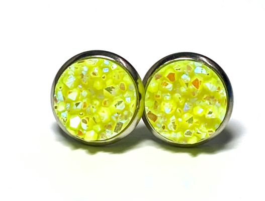 10mm Neon Yellow Geode Earrings