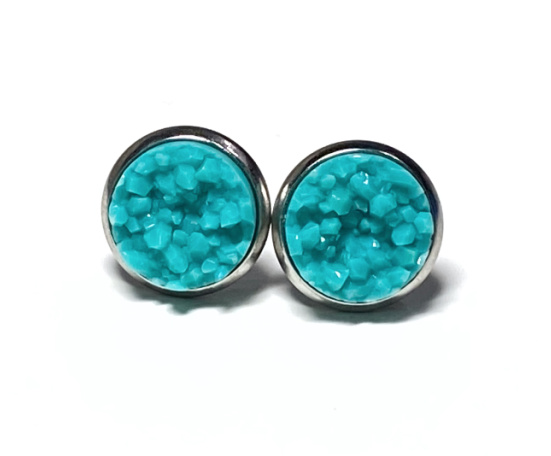 10mm Teal Geode Earrings