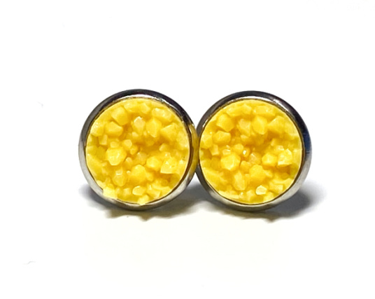 10mm Yellow Geode Earrings