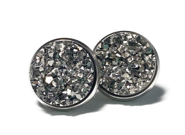 12mm Gunmetal Geode Earrings