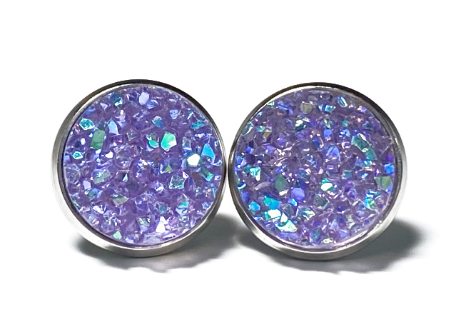 12mm Iridescent Lavender Geode Earrings