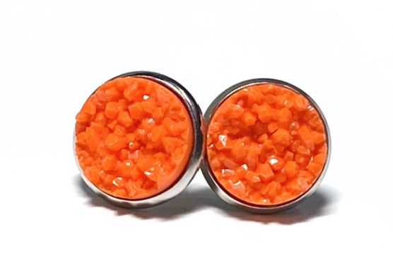 12mm Neon Orange Geode Earrings