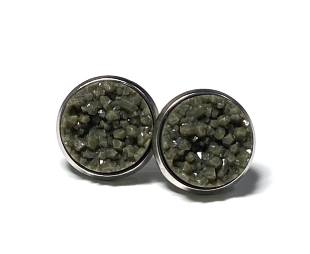 12mm Dark Olive Geode Earrings