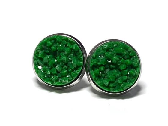 12mm Green Geode Earrings