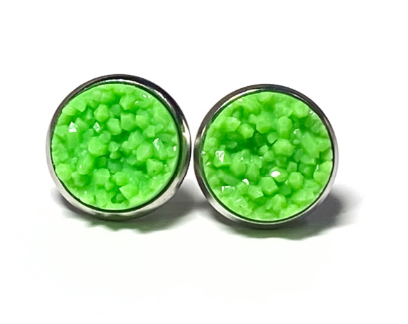 12mm Neon Green Geode Earrings