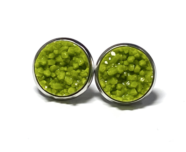 12mm Olive Green Geode Earrings