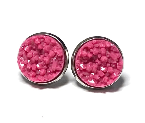 12mm Raspberry Geode Earrings