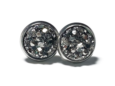 8mm Gunmetal Geode Earrings