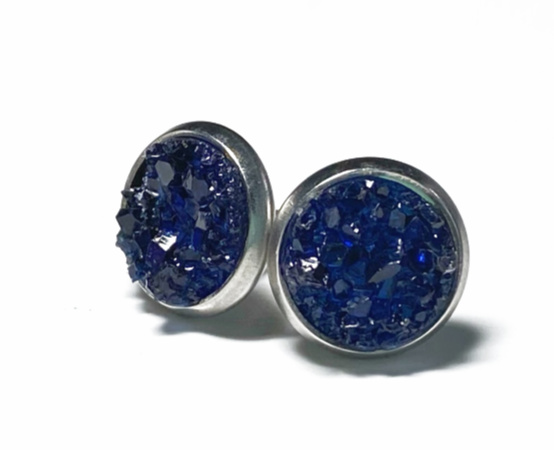 8mm Navy Geode Earrings