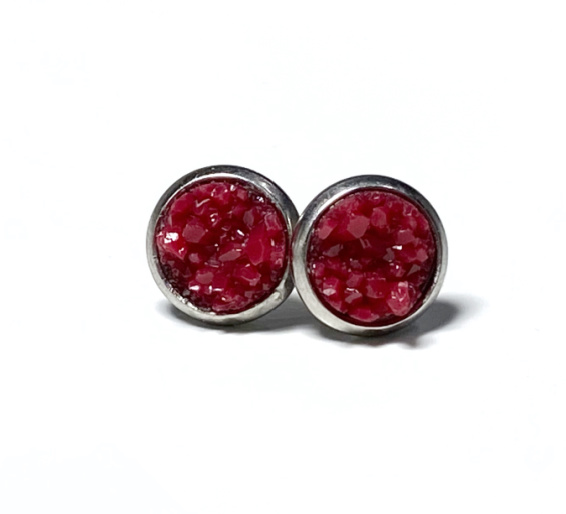 8mm Cranberry Geode Earrings