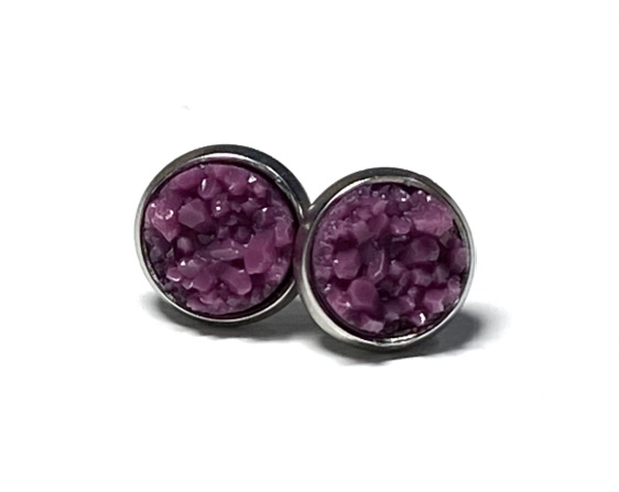 8mm Eggplant Geode Earrings