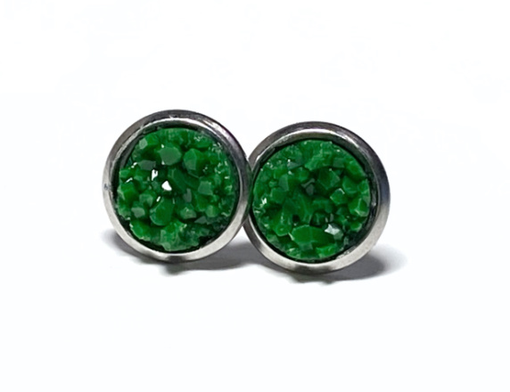 8mm Green Geode Earrings