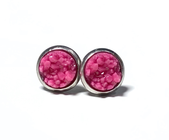 8mm Raspberry Geode Earrings
