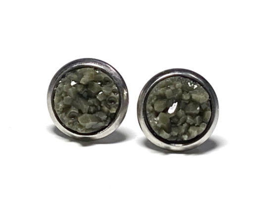 8mm Dark Olive Geode Earrings