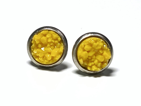8mm Mustard Geode Earrings