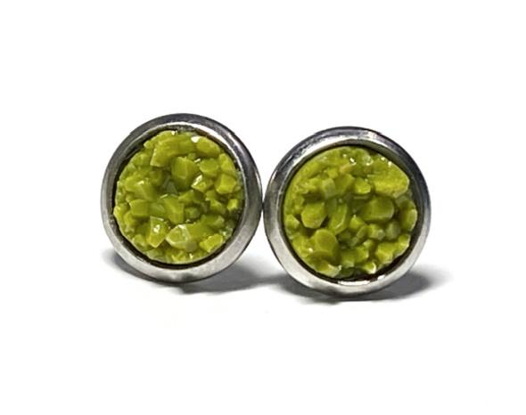 8mm Olive Green Geode Earrings