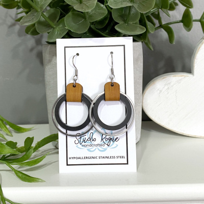 Acrylic Leather and Silver Earrings