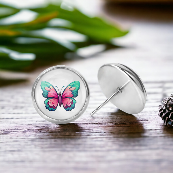 Pink Butterlfy Image Earrings