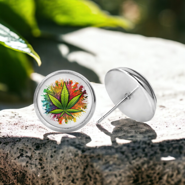 Rainbow Cannabis Leaf Image Earrings