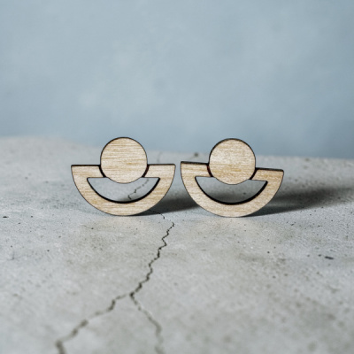 Geometric Half Circle Wood Stud Earrings