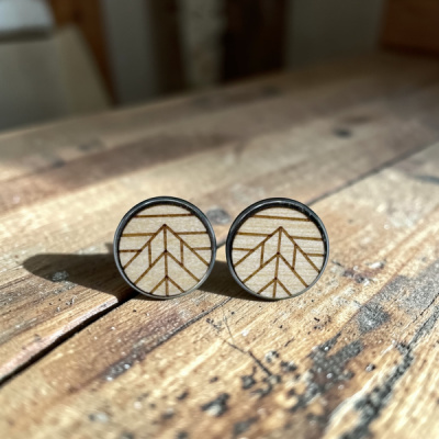 Mountains Round Wood Stud Earrings