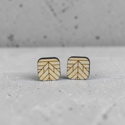 Mountains Square Wood Stud Earrings