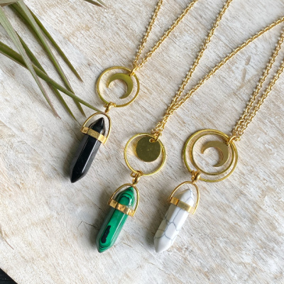 Gold Crystal Stone Long Necklace