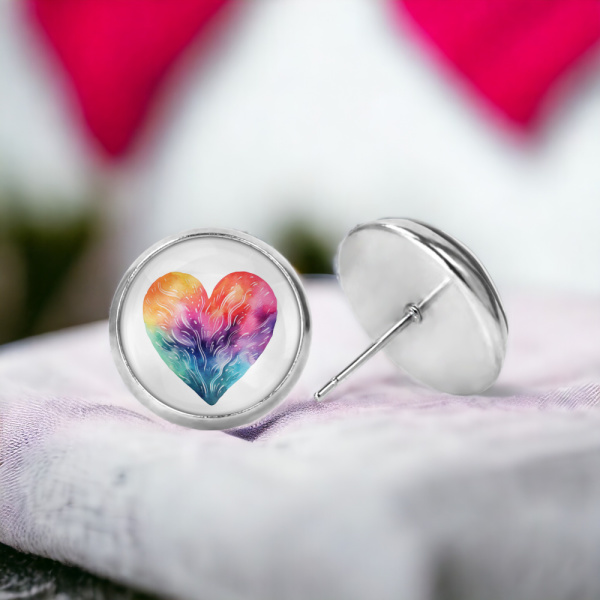 Watercolor Heart Image Earrings