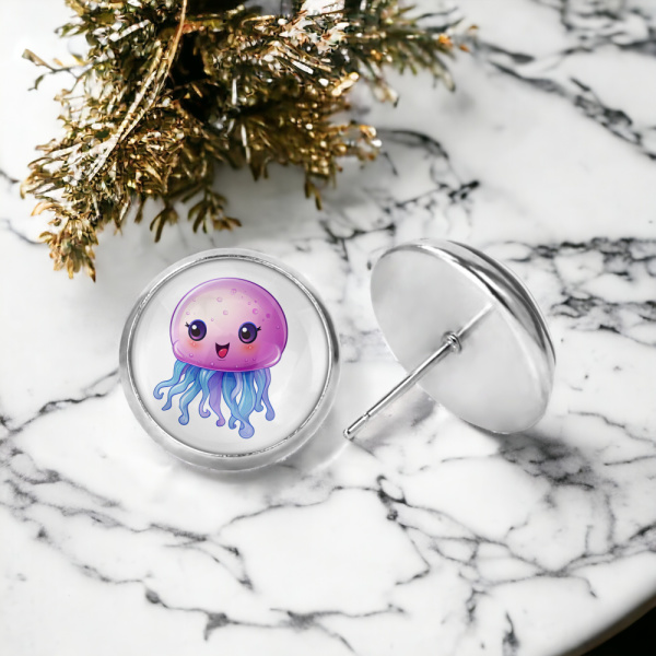 Purple Jellyfish Image Earrings