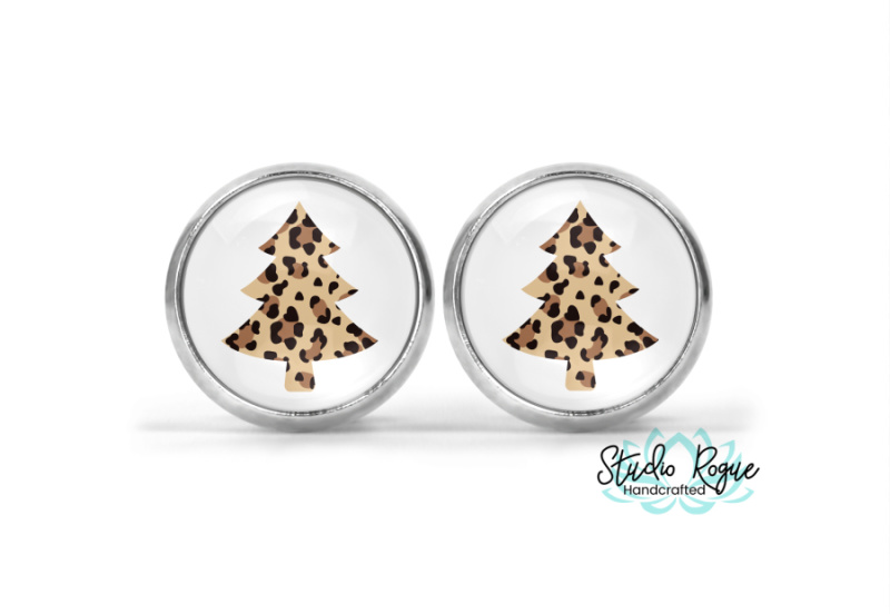 Leopard Christmas Tree Image Earrings