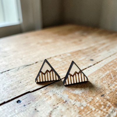 Mountains Engraved Wood Stud Earrings