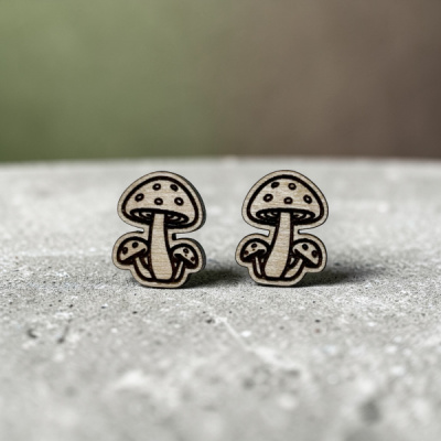 Mushrooms Wood Stud Earrings