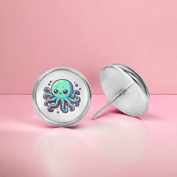 Blue Octopus Image Earrings