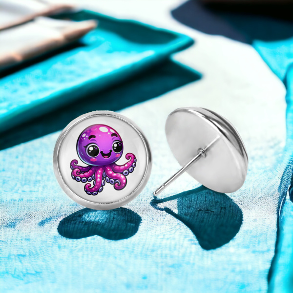 Purple Octopus Image Earrings