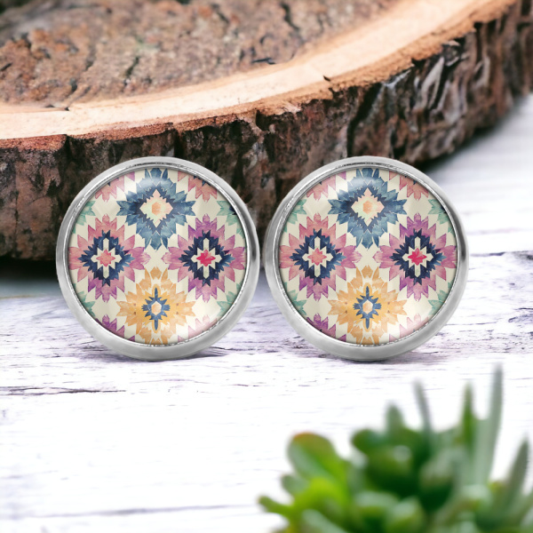 Pastel Aztec Image Earrings