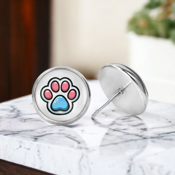Pink & Blue Paw Image Earrings