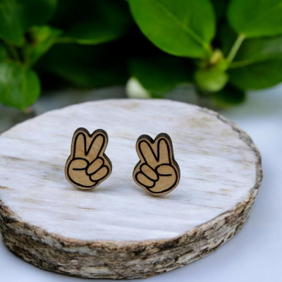 Peace Wood Stud Earrings