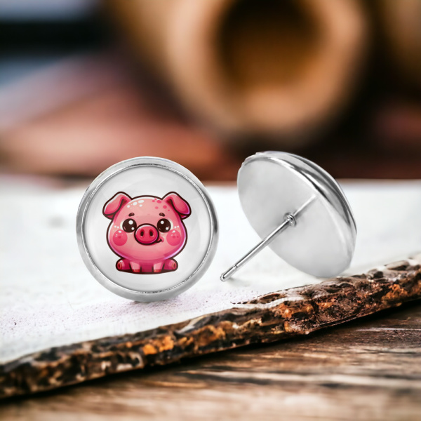 Pink Piggie Image Earrings