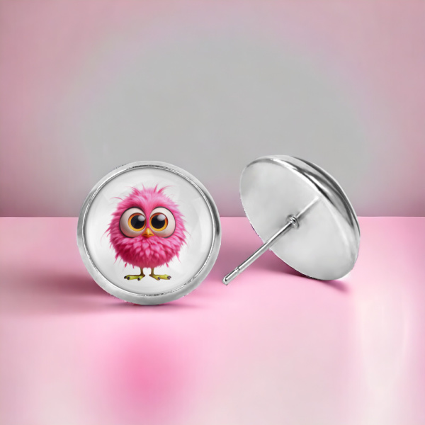 Pink Birdie Image Earrings