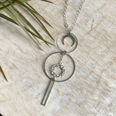 Silver Circles Moon Long Necklace