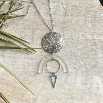 Silver Clear Acrylic Arch Long Necklace
