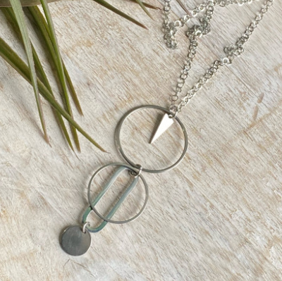 Silver Geometric Layered Long Necklace