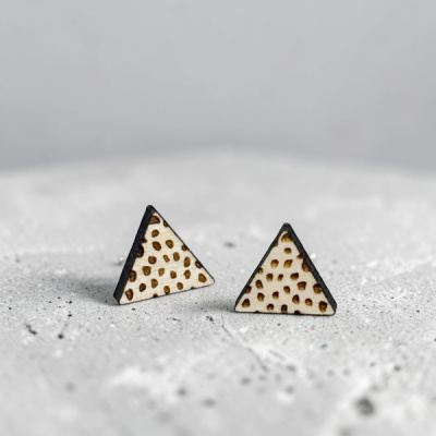 Speckled Triangle Wood Stud Earrings