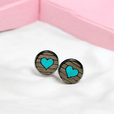 Striped Heart Wood Stud Earrings (more colors)