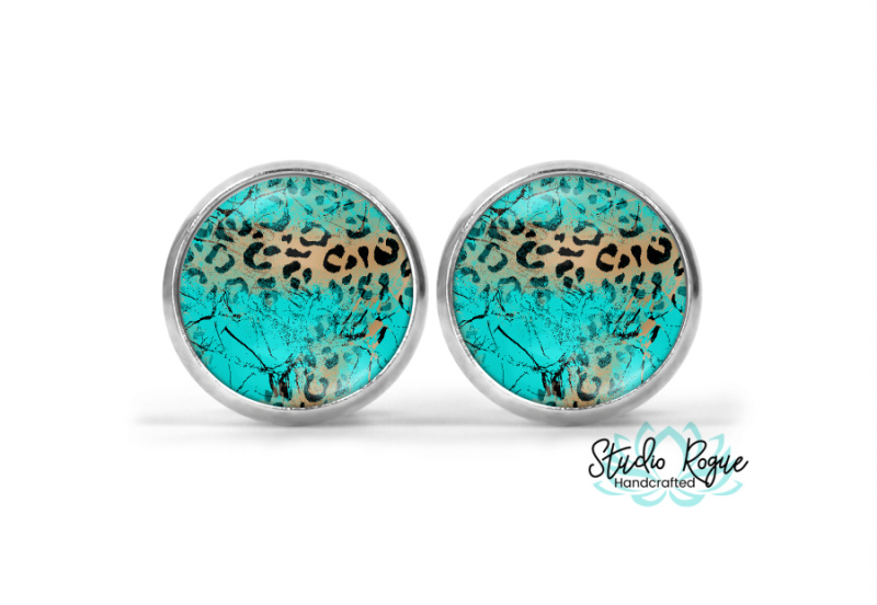 Teal Leopard Image Earrings