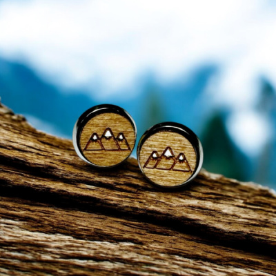 Tri Peak Mountains Wood Stud Earrings