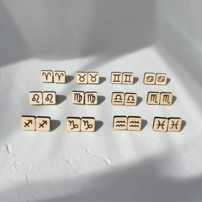 Zodiac Square Wood Stud Earrings