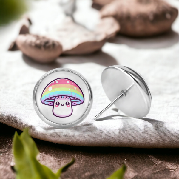 Rainbow Mushroom Image Earrings